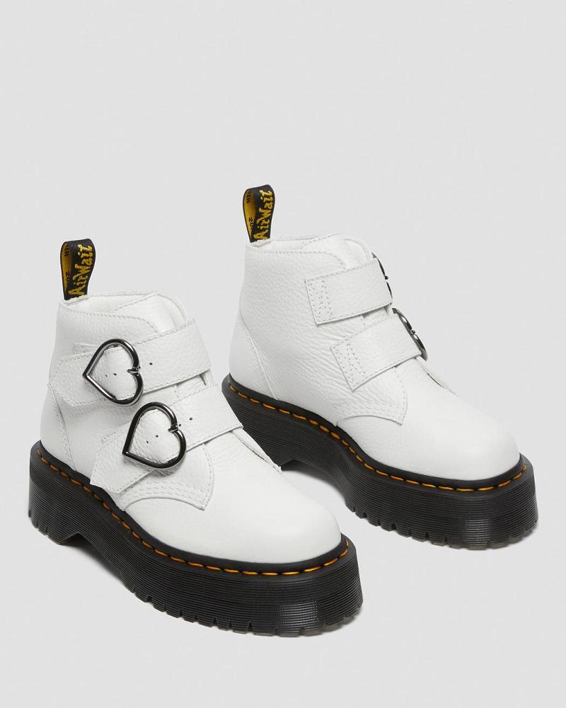 Dr Martens Devon Heart Leren Platform Laarzen Dames Wit | NL 543HAP